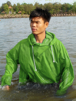 rain cagoule as swimwear